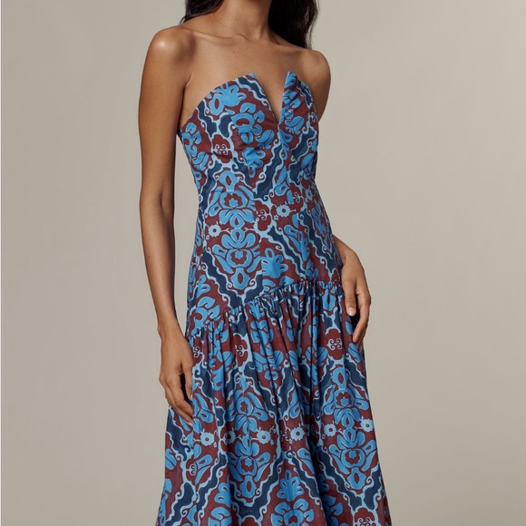 anthropologie strapless blue dress Anthropologie Strapless Tiered Maxi Dress Blue Floral 1X NO BELT, NEW